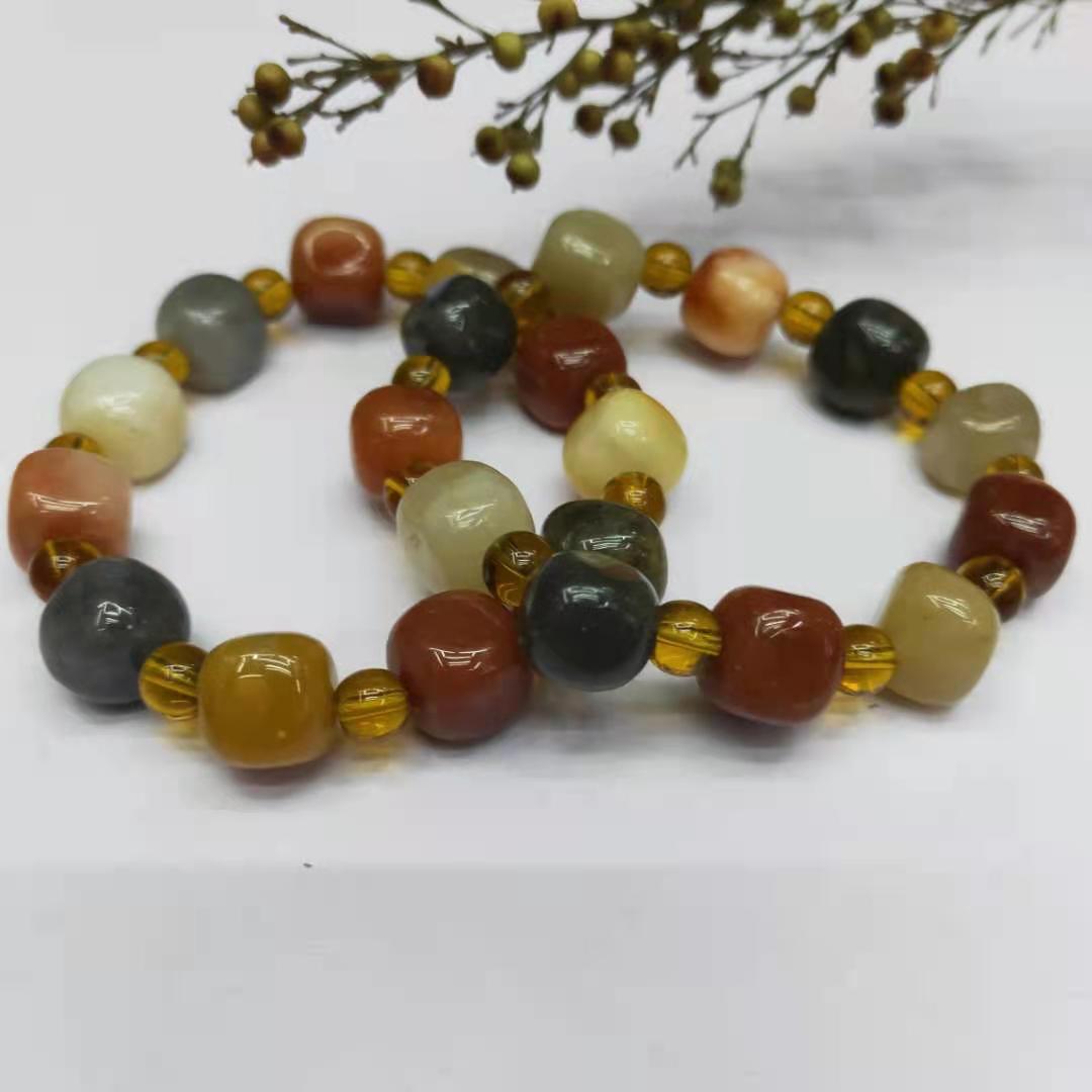 Jewelry and accessories, Xinjiang golden thread jade square irregular combination bracelet, diy Buddhist prayer beads jade bracelet manufacturer wholesale pic 4