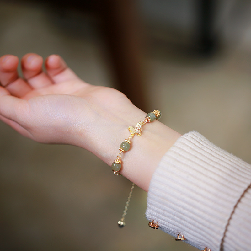 Natural Hetian jade chain bracelet, Hetian jade butterfly retro jewelry, Chinese-style internet-famous jade bracelet pic 4