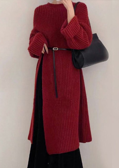 Semi-high neck mid-length elegant woolen dress, new autumn/Winter 2024 Korean-style long-sleeved base knitted dress for women pic 30