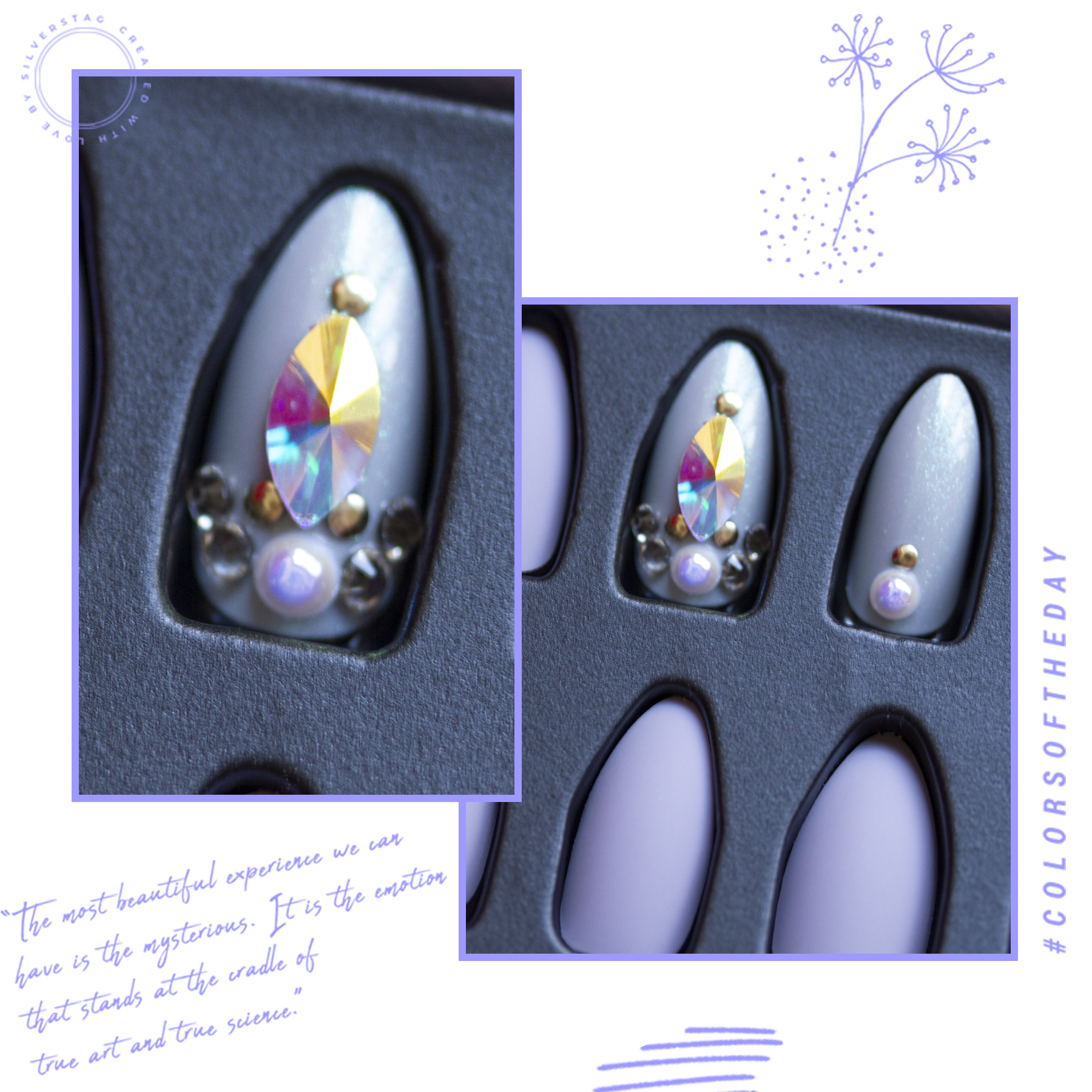 24-piece pointed-head bride wearing nail jewelry, false nail patches, scallion powder with diamonds and adhesive back nail patches gift box toolkit pic 46