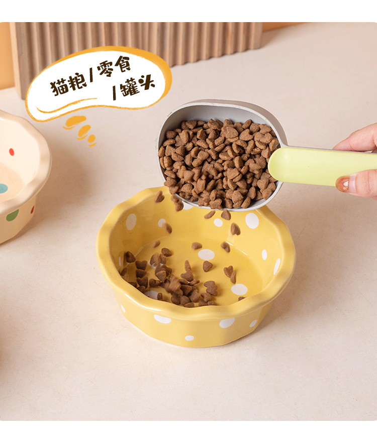 陶瓷猫碗花边波点宠物碗防黑下巴猫食盆猫粮碗小型犬泰迪宠物用品详情12