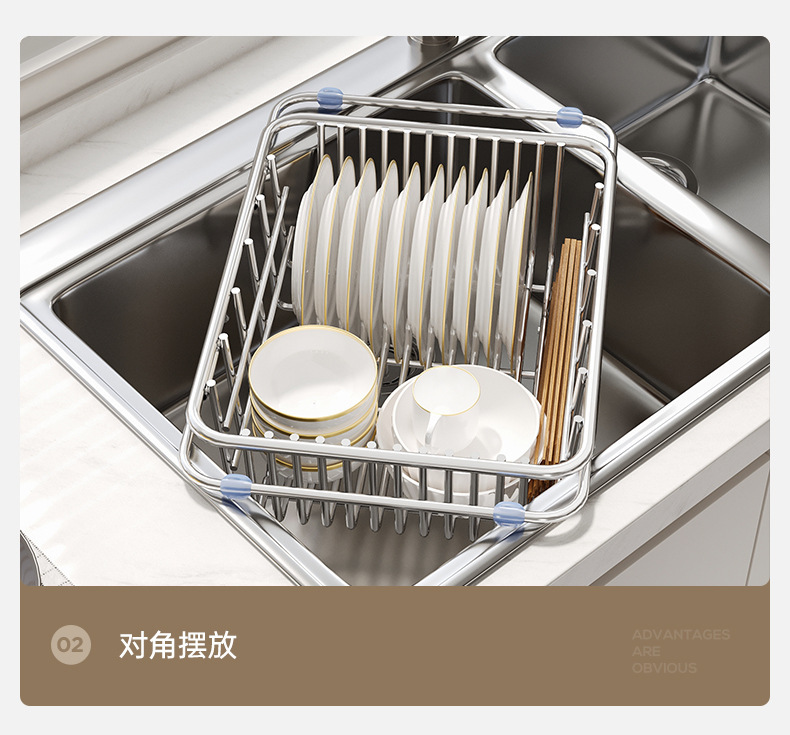 Kitchen sink, washing basin, retractable storage rack, stainless steel sink, draining basket, dish storage rack, kitchenware pic 17
