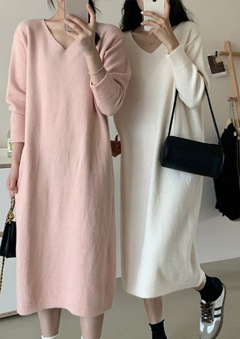 Semi-high neck mid-length elegant woolen dress, new autumn/Winter 2024 Korean-style long-sleeved base knitted dress for women pic 23