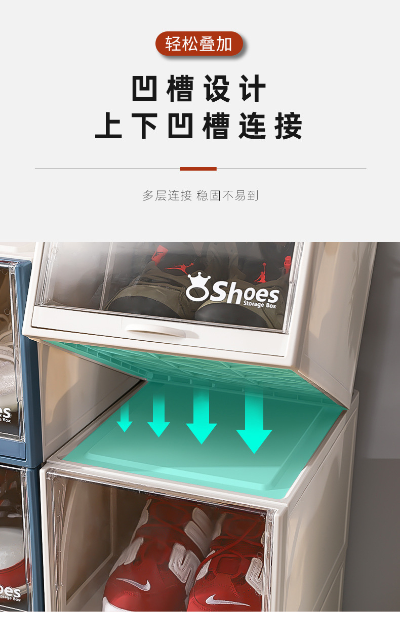 Transparent plastic shoe box, pull-out drawer type aj shoe storage box, anti-oxidation ball shoe cabinet, stackable shoe rack for organization pic 9