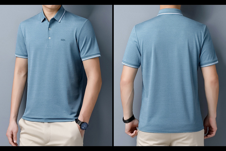 Lujo gran marca hombre morera seda manga corta polo verano 2024 nuevo medio y joven casual color sólido camiseta de gama alta pic 17