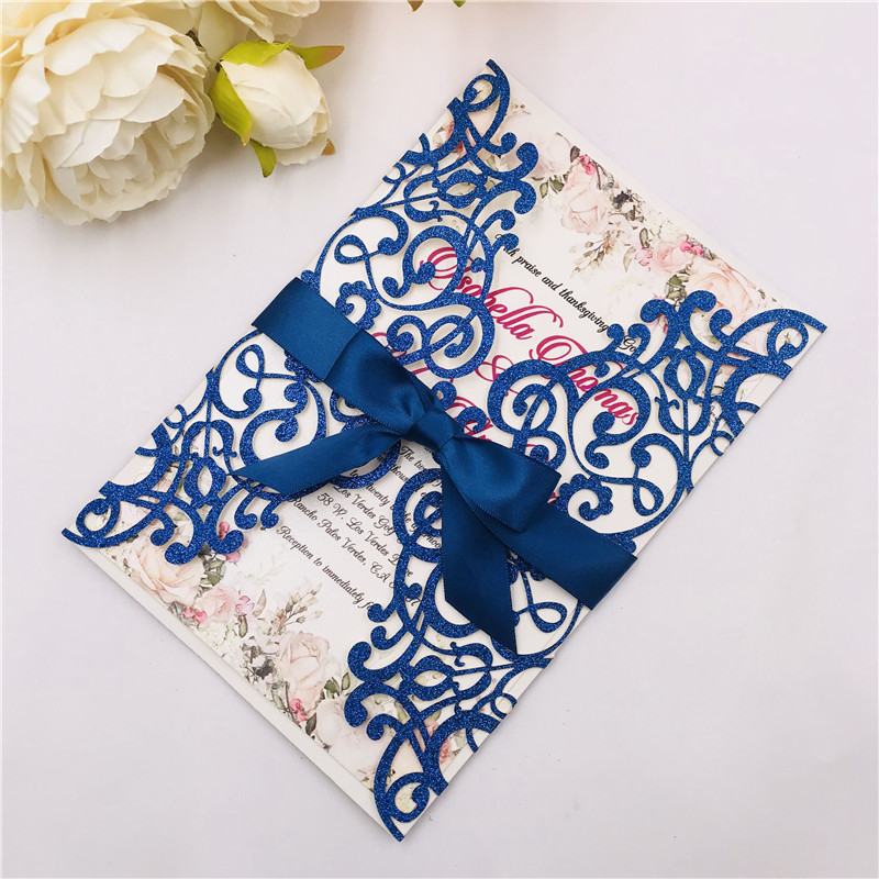 Customized wedding invitations, festival greeting cards and wedding invitations made of multi-color golden scallion powder, super flash material, hollowed-out card paper pic 7