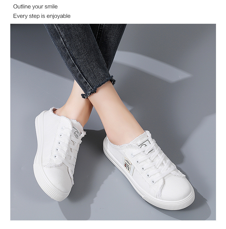 帆布鞋夏季新款小白鞋懒人鞋一脚蹬半拖平底百搭学生百搭时尚板鞋详情5