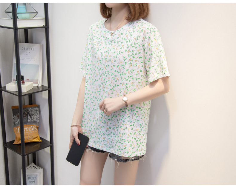 宽松短袖t恤女夏胖妹妹衣服女装韩版小清新大码印花圆领体恤上衣详情21