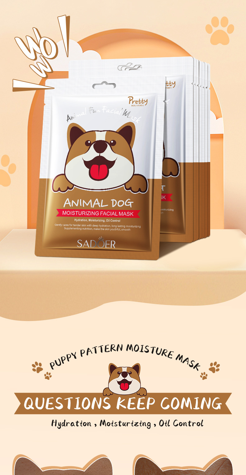 All English SADOER animal puppy pattern moisturizing Facial mask for cross-border export wholesale, exclusively for export pic 19