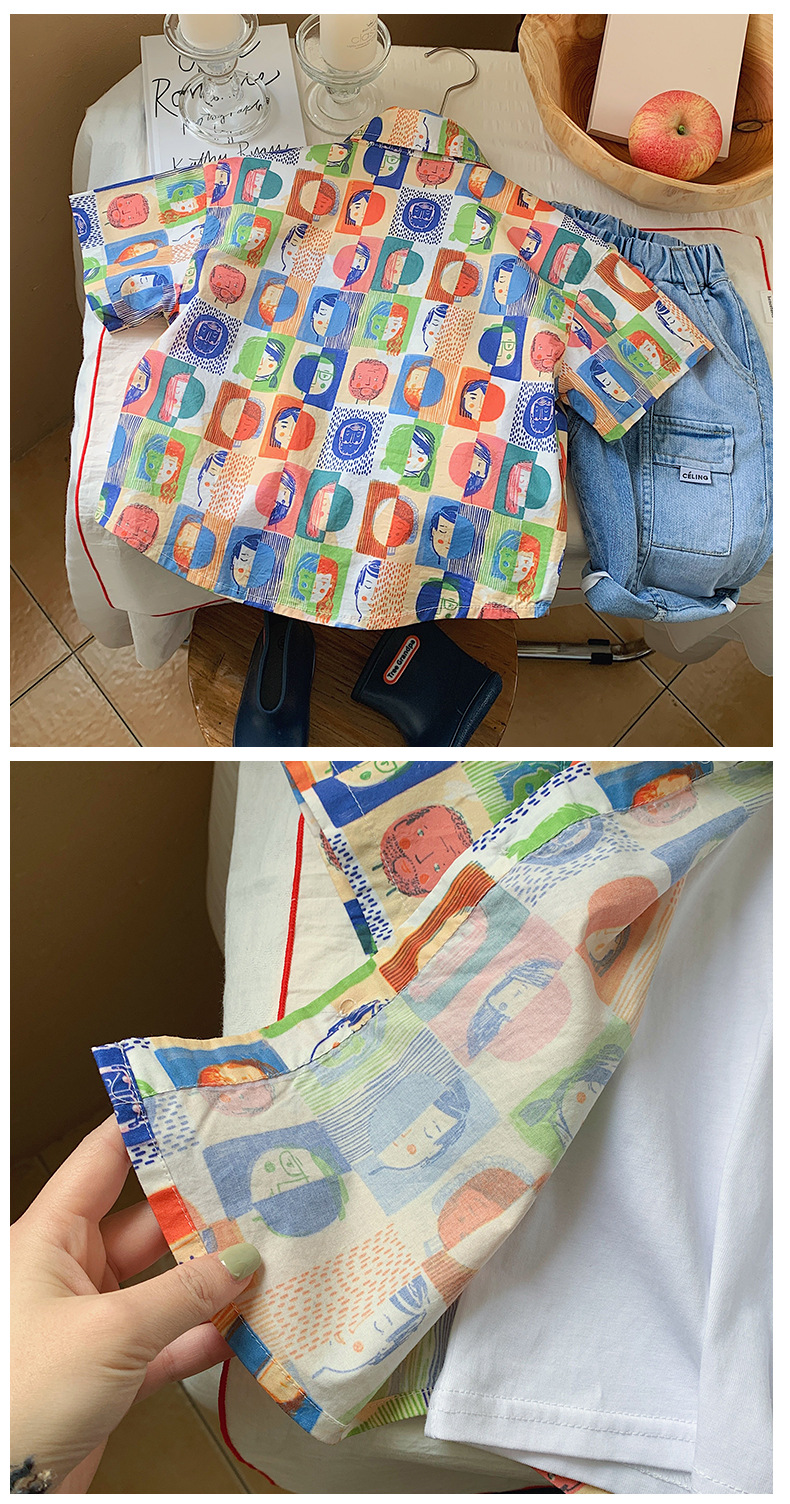 夏季童装男童短袖衬衣中小儿童头像满印衬衫韩版男宝宝衣服现货详情13