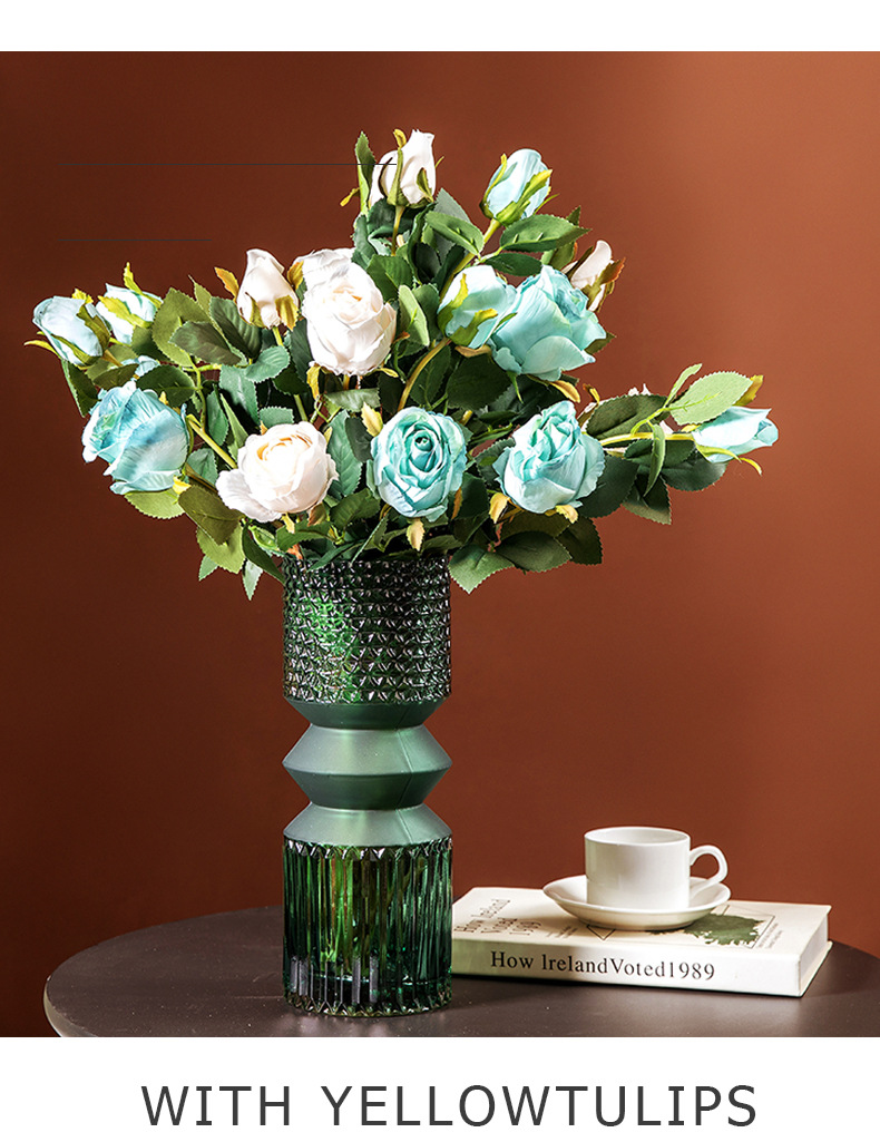 Light luxury vase ornaments, living room flower arrangements, large colored glass water care, Nordic soft decoration, creative and simple Internet flower art pic 8