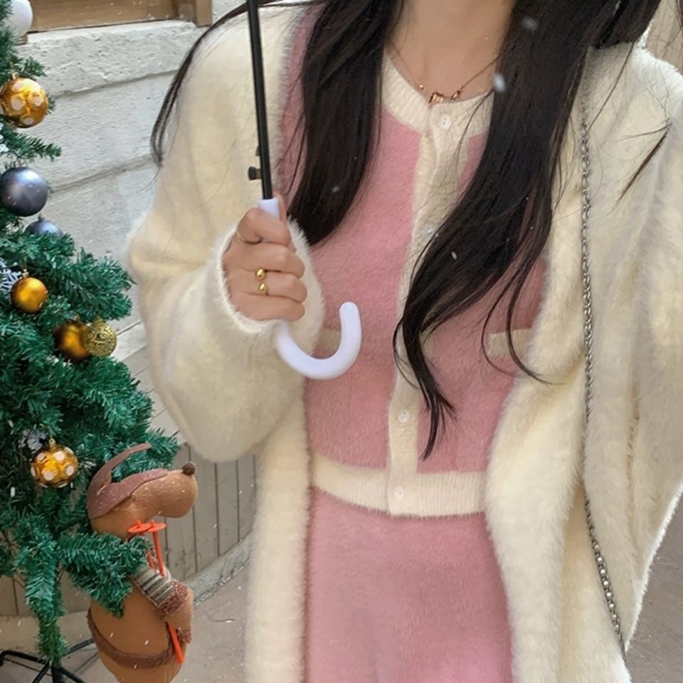 2023 Spring and Autumn laid-back and loose, knee-length, thickened, pure imitation mink fleece knitted sweater cardigan for women pic 44