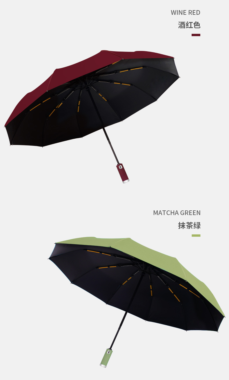 Wholesale in large quantities of cross-border fully automatic umbrellas with logo printing, black rubber sun protection umbrellas, three-fold camping portable folding umbrellas pic 13
