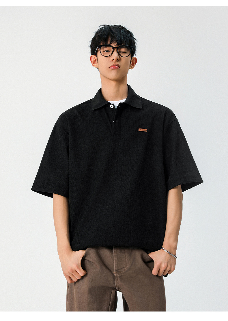 老钱风质感短袖polo衫男夏季款翻领T恤日系简约潮牌宽松体恤上衣详情21