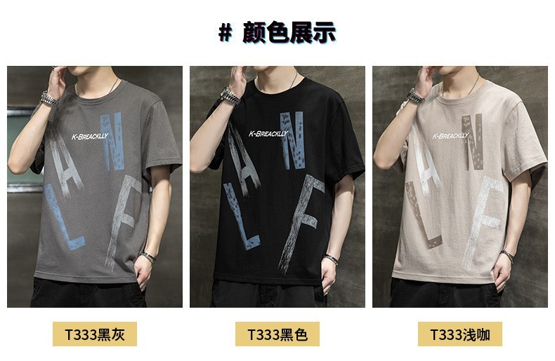 短袖t恤男士夏季潮流休闲半袖体恤打底衫内搭印花潮牌男装上衣服详情4