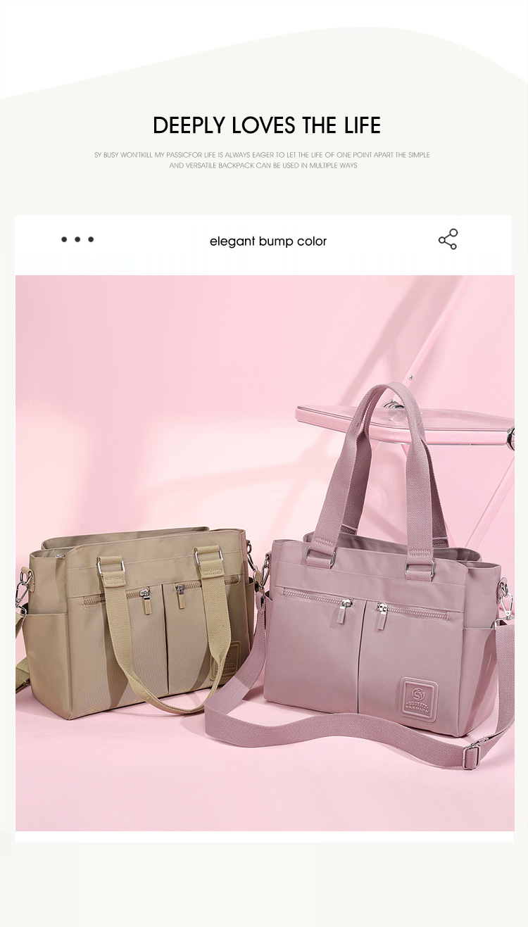 跨境女包大容量休闲尼龙托特包新款轻便单肩多隔层实用斜挎包详情8