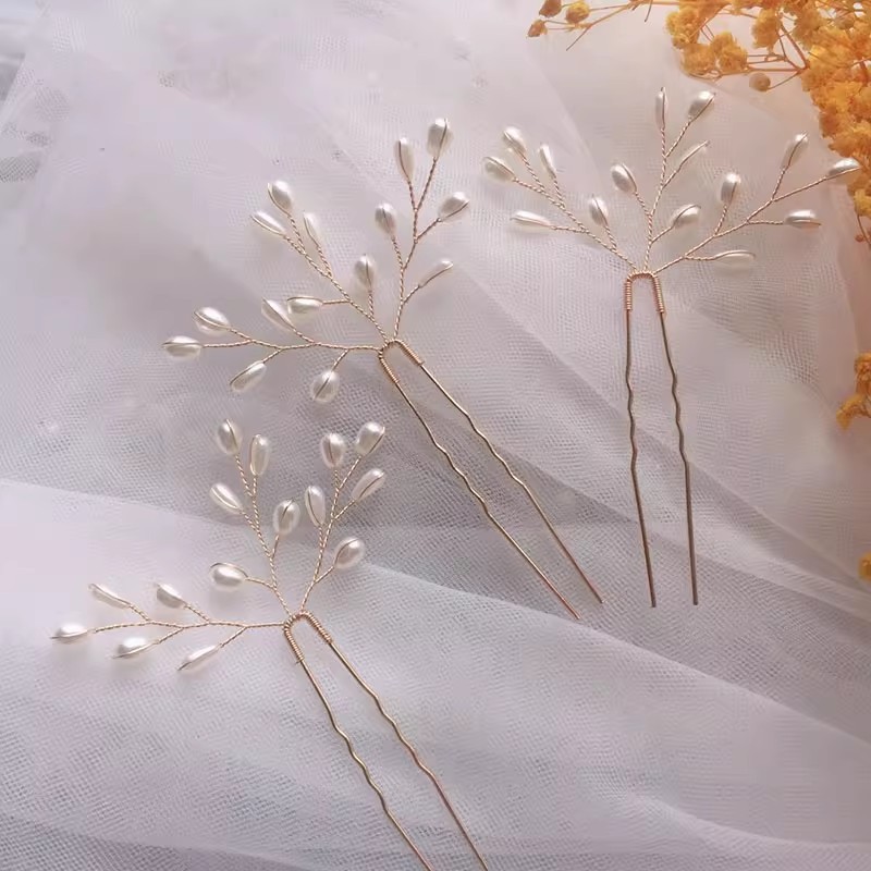 盘头发饰品新娘头饰发插针发簪子头花盘发配饰伴娘发型u型夹发卡详情5