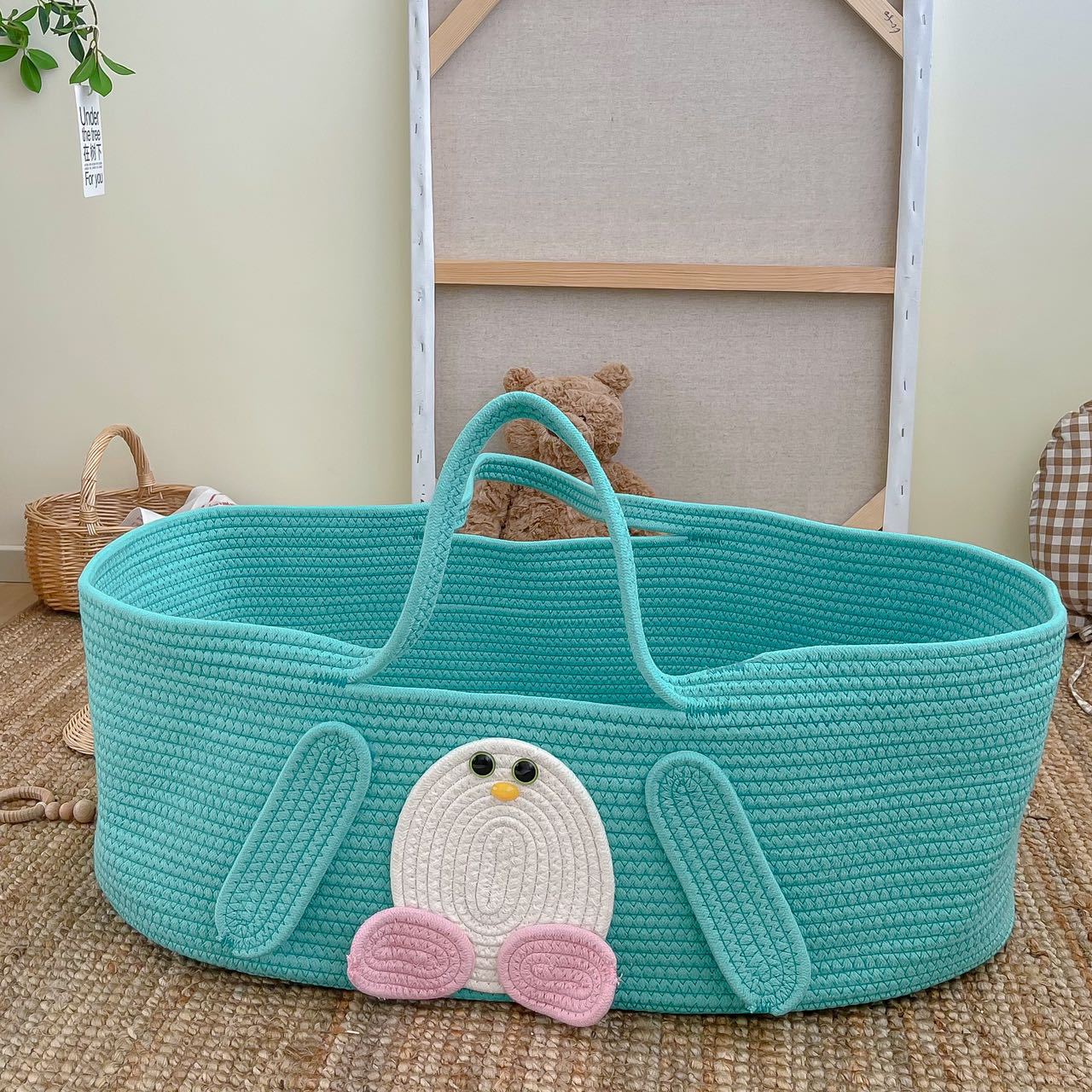 Portable pure cotton woven baby sleeping basket, portable baby crib for going out pic 12