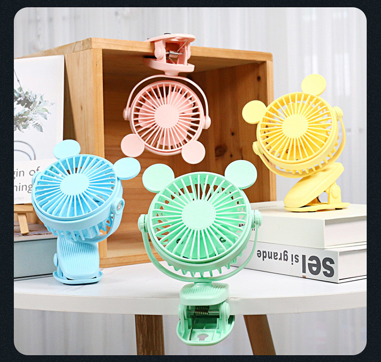 新品卡通夹子桌面小风扇USB充电可夹床头风扇车载灯光迷你风扇详情1
