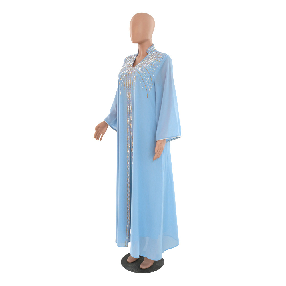 XQY500090 Foreign trade Arab robe, Middle East kaftan fashion Hot diamond belted chiffon dress pic 65