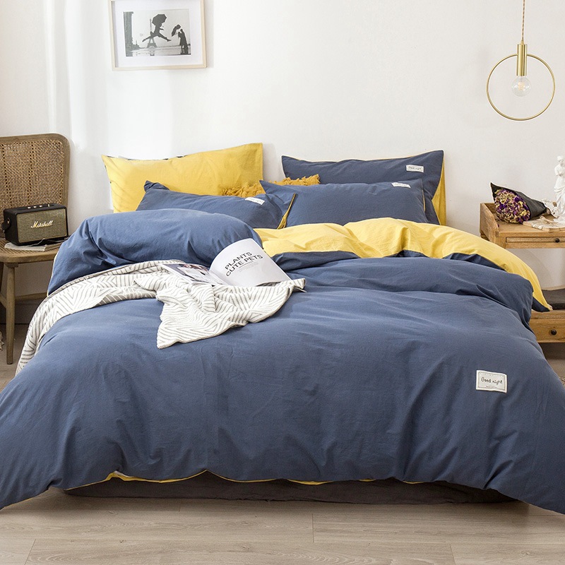 100纯棉撞色双拼四件套床上用品被套床单床笠适合裸睡四季通用详情34