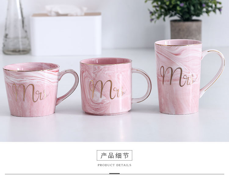 Marble-patterned mug, 12-ounce gold-painted ceramic cup, creative couple water cup set, ceramic cup pic 6