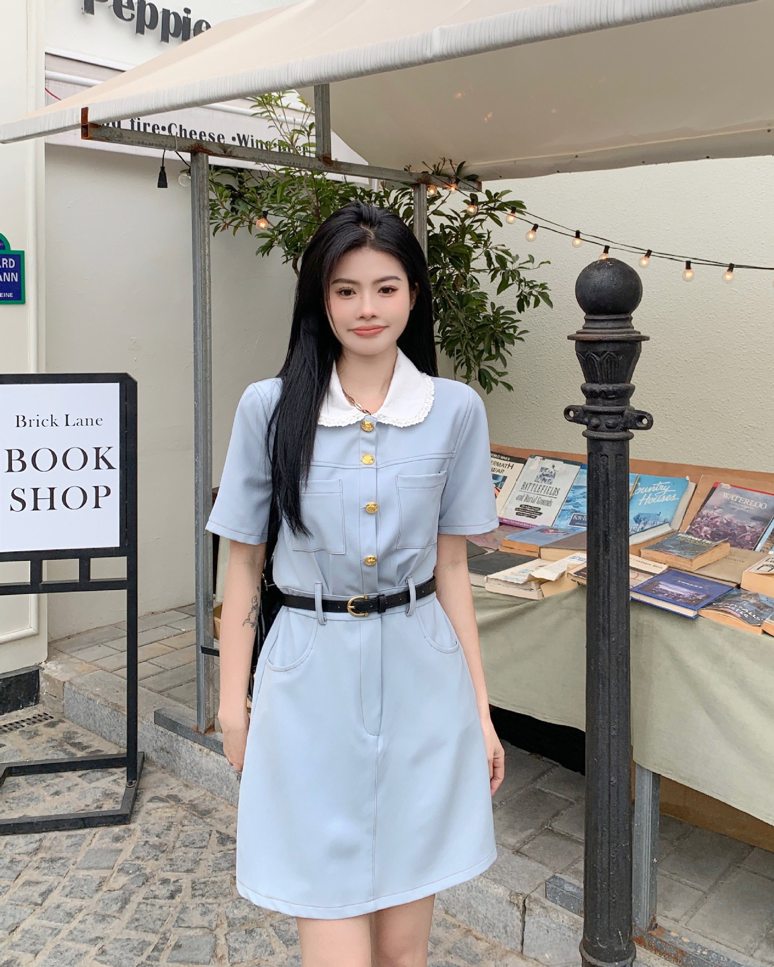 大码女装胖mm百搭娃娃领连衣裙2023夏季新款休闲收腰韩版高级裙子详情5