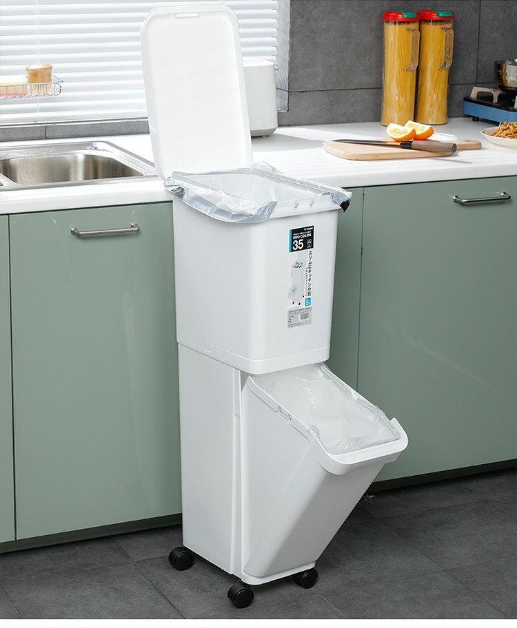 现货供应日式双层双桶干湿分类厨房垃圾桶家用批发45L32L厂家直销详情5