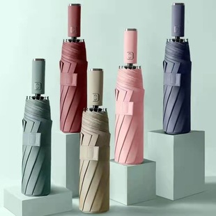 New 12-bone black rubber fully automatic umbrella folding business umbrella three-fold sunshade and protection 嗮 sun umbrella advertising umbrella pic 29