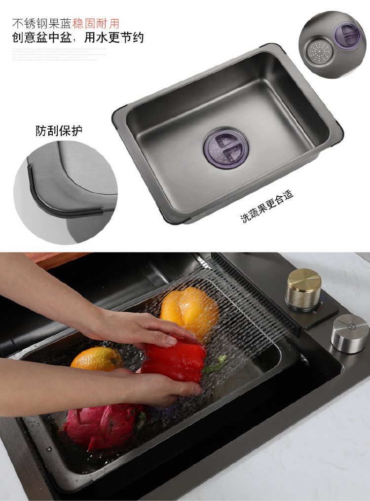 Attractive Moen Kitchen Sink, Raindrop Waterfall Stainless Steel Pull-out Faucet Sink Set, Large single Sink Sink under the counter X7 model, Essential for kitchen countertop 20002 pic 14