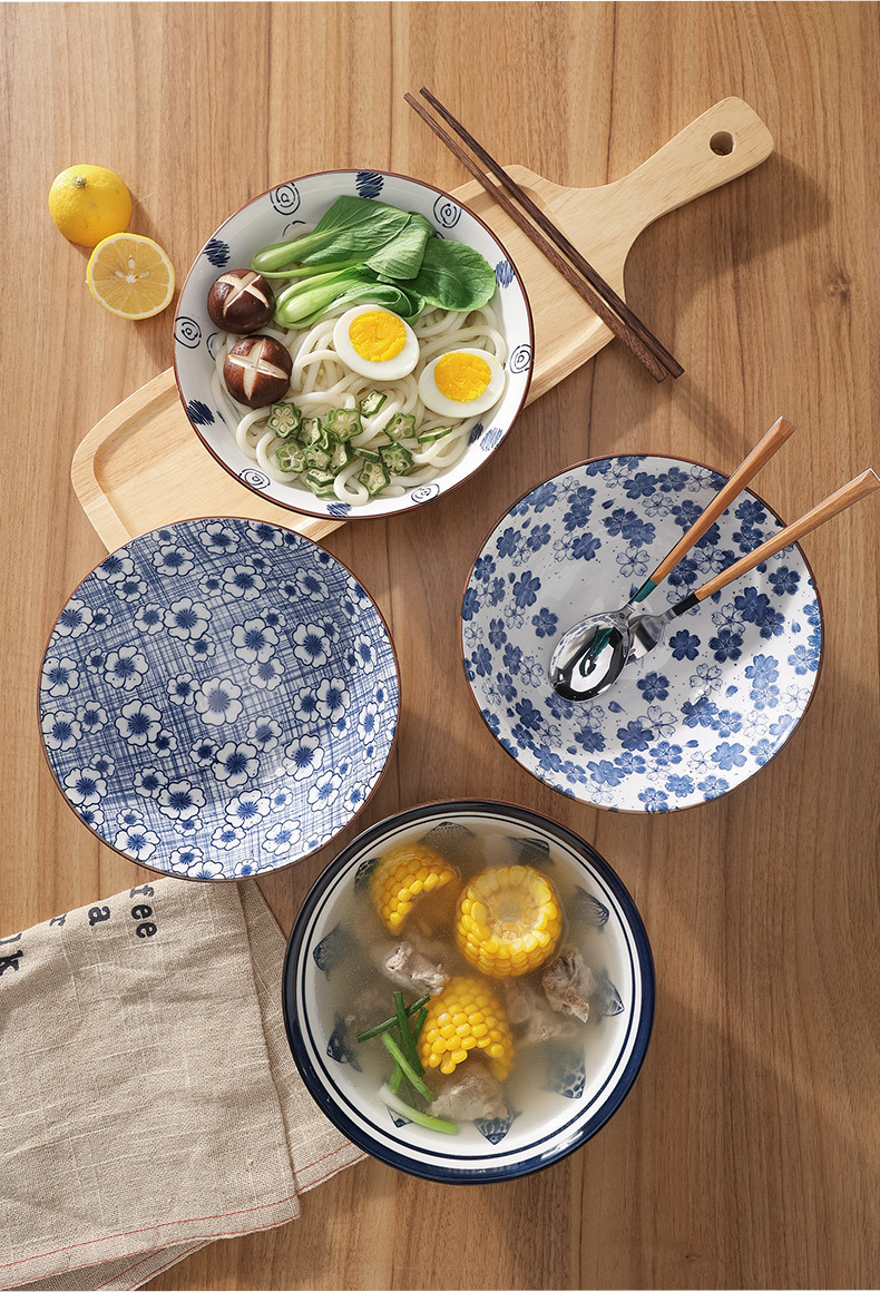The 8-inch ceramic bamboo hat bowl and high-temperature underglaze painted ramen bowl of the Japanese-style antique Appreciation series feature an ancient Japanese style and charm pic 6
