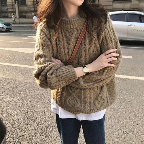 2024年秋冬季慵懒风过膝中长款翻领宽松毛衣裙女内搭打底针织连衣裙详情12