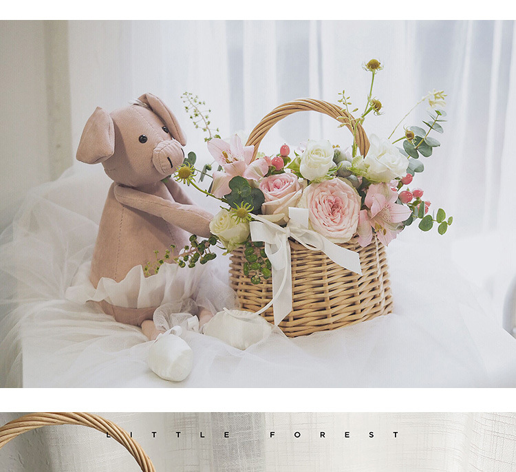 A simple Korean-style hand-woven flower basket with a waterproof bag for the Qixi Festival, a flower arrangement, and a hand-woven willow basket pic 6