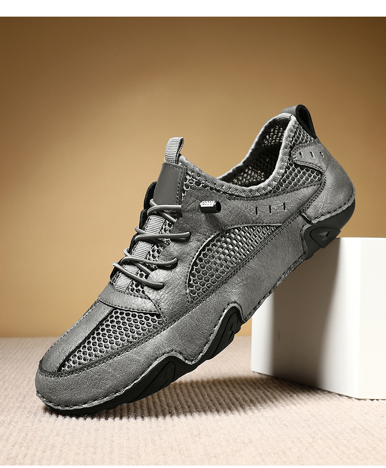 真皮牛皮跨境新款男士休闲运动鞋大码缝制透气网面鞋八爪鱼男鞋子详情39
