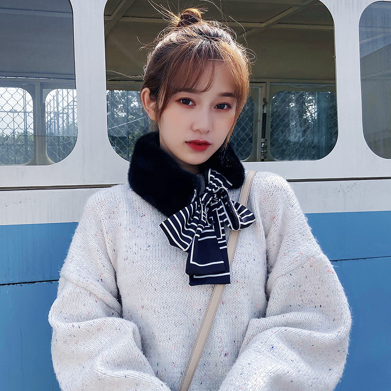 日韩甜美仿兔毛围巾冬季长方形女现货纯色围脖学生党优雅名媛围巾详情2