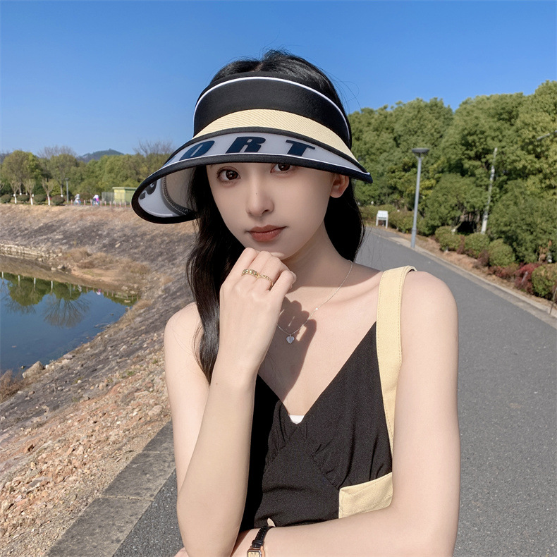 A wide-brimmed lettered open-top sun hat for women to ride in summer without flipping, a beach sun hat that protects against ultraviolet rays, and a Korean style trend pic 5