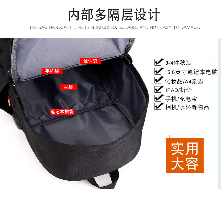 New Oxford cloth backpack for men, USB charging backpack, water-resistant computer bag, large-capacity schoolbag for female students pic 8