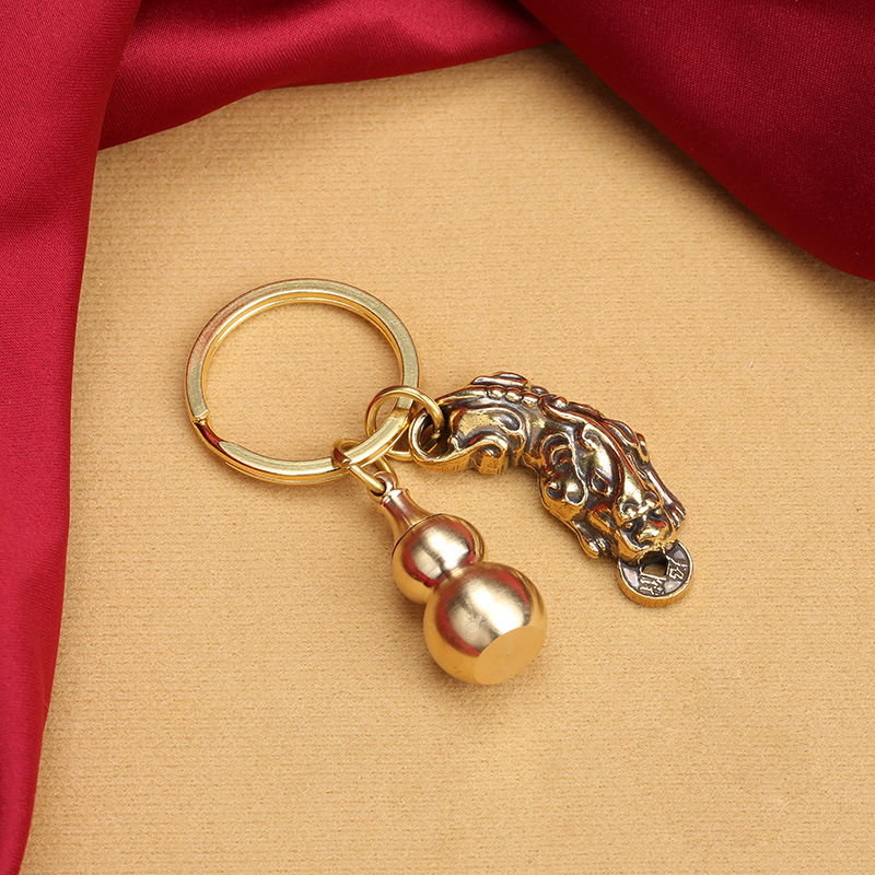 Brass hollow gourd key chain, cinnabar bottle with open lid, copper gourd Five Emperors coin key pendant, direct supply from the manufacturer pic 21