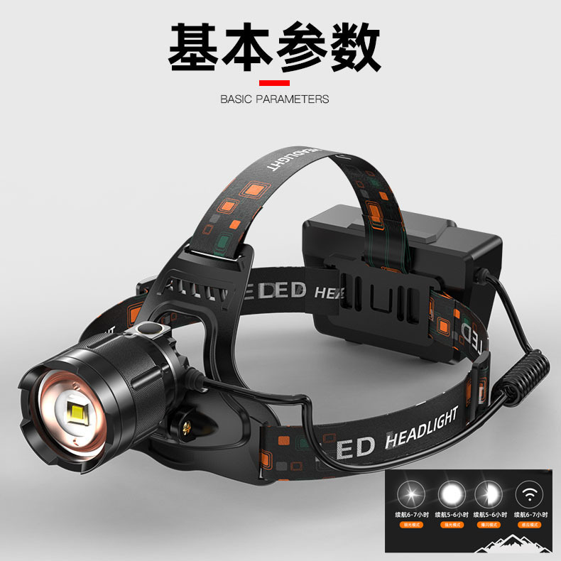 Cross-border exclusive supply of white laser led lamp beads, 40w strong light head lamp, rechargeable ultra-bright hand-waving sensor head-mounted flashlight pic 7