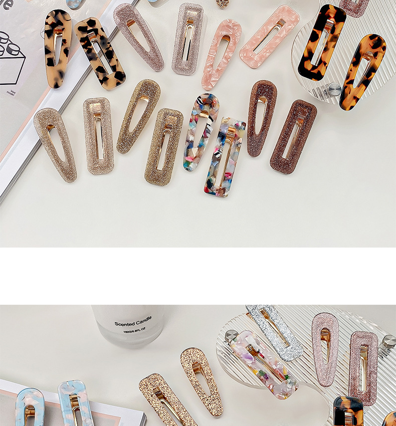 European and American cross-border acetic acid hair clips, teardrop square clips, high-end feel, side clips for bangs, cute girl duckbeak hair clips pic 13