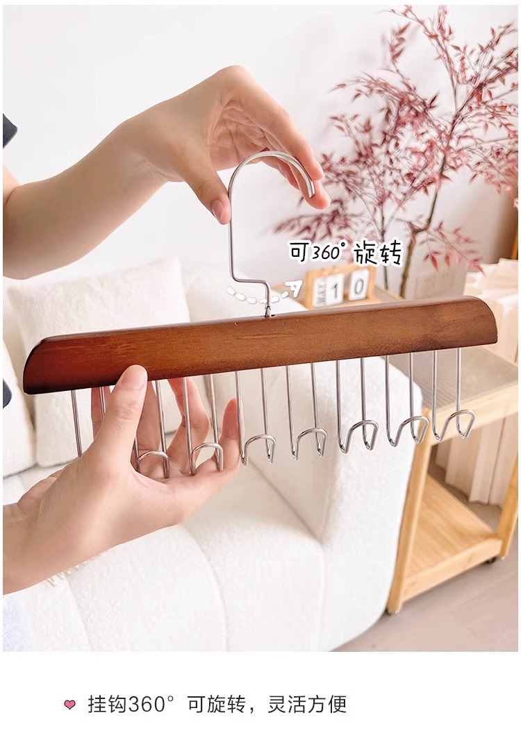 实木吊带内衣背心包包领带木质挂钩衣架挂衣家用多功能八挂钩收纳详情11