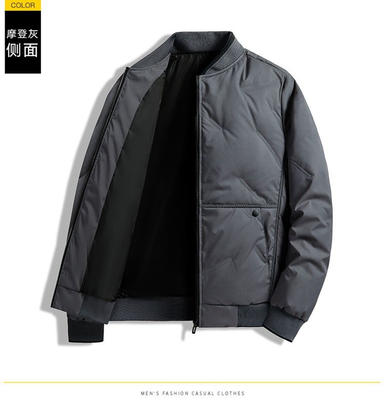 新款男士羽绒服棒球领蓬松开衫上衣灰鸭绒羽绒服男休闲冬季外套男详情14