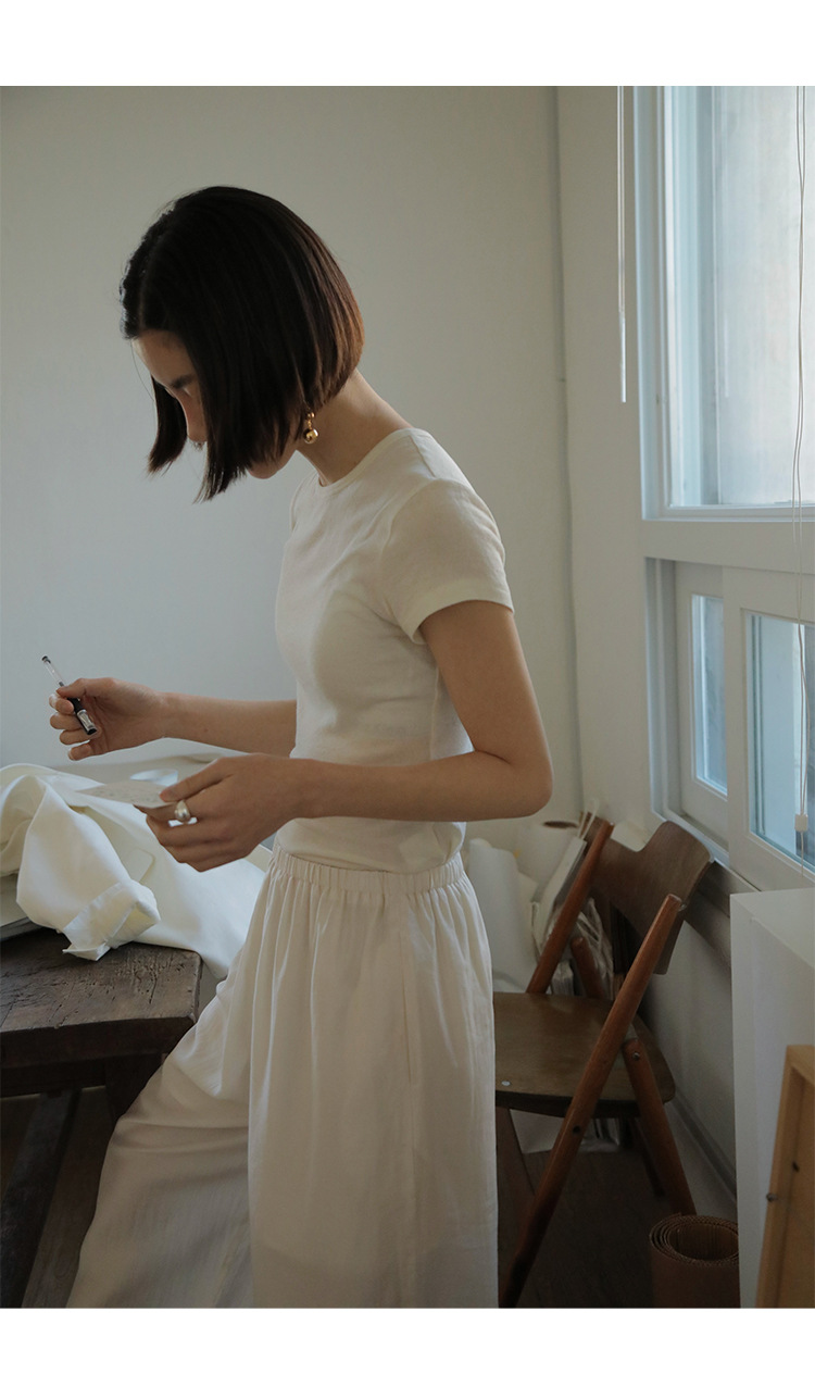 Simple and comfortable, zero-pressure, skin-friendly Tencel wool drape T-shirt, round-neck slim short-sleeved top 00113 pic 34