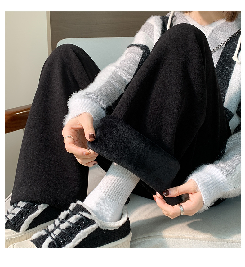 2023新款春秋季直筒裤韩国阔腿裤女高腰垂感显瘦粉色小众毛巾裤详情36