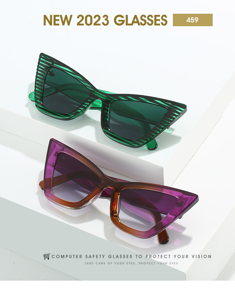 欧美女士猫眼太阳镜彩色花纹修饰脸型潮流墨镜街拍派对眼镜M459详情1