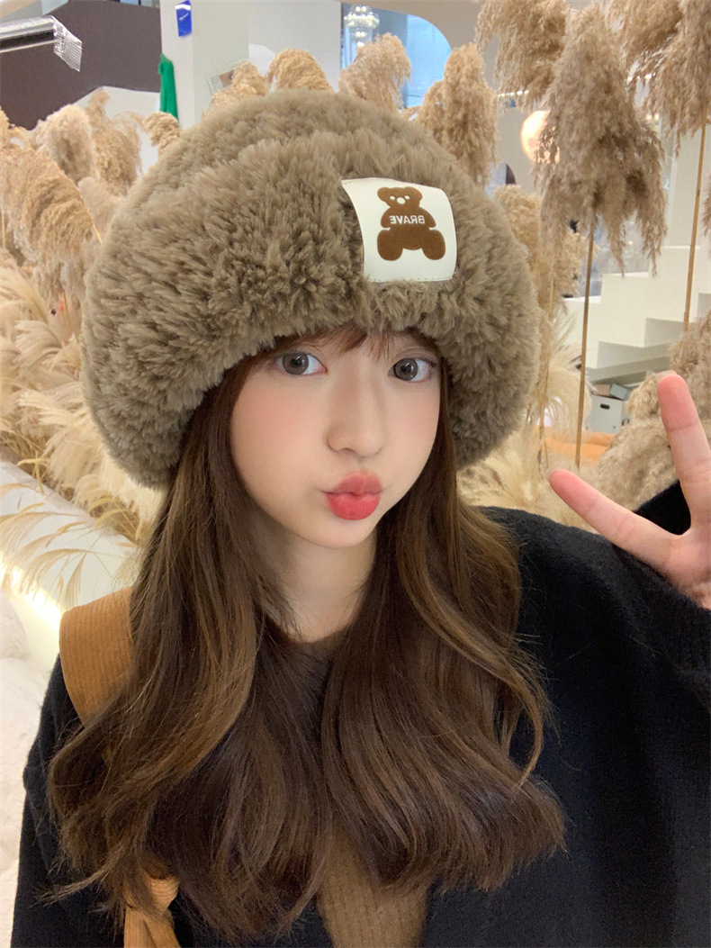 Sheepskin fleece headwear and ear-protecting hat, big head collar to show off face, little Northeast Mongolian cold-proof knitted hat, cute little bear pic 15
