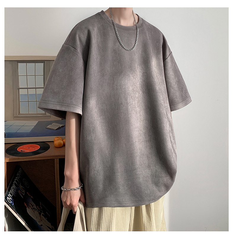 麂皮纯色短袖T恤男2023夏季质感半袖宽松t恤圆领半袖衣服青少年详情16