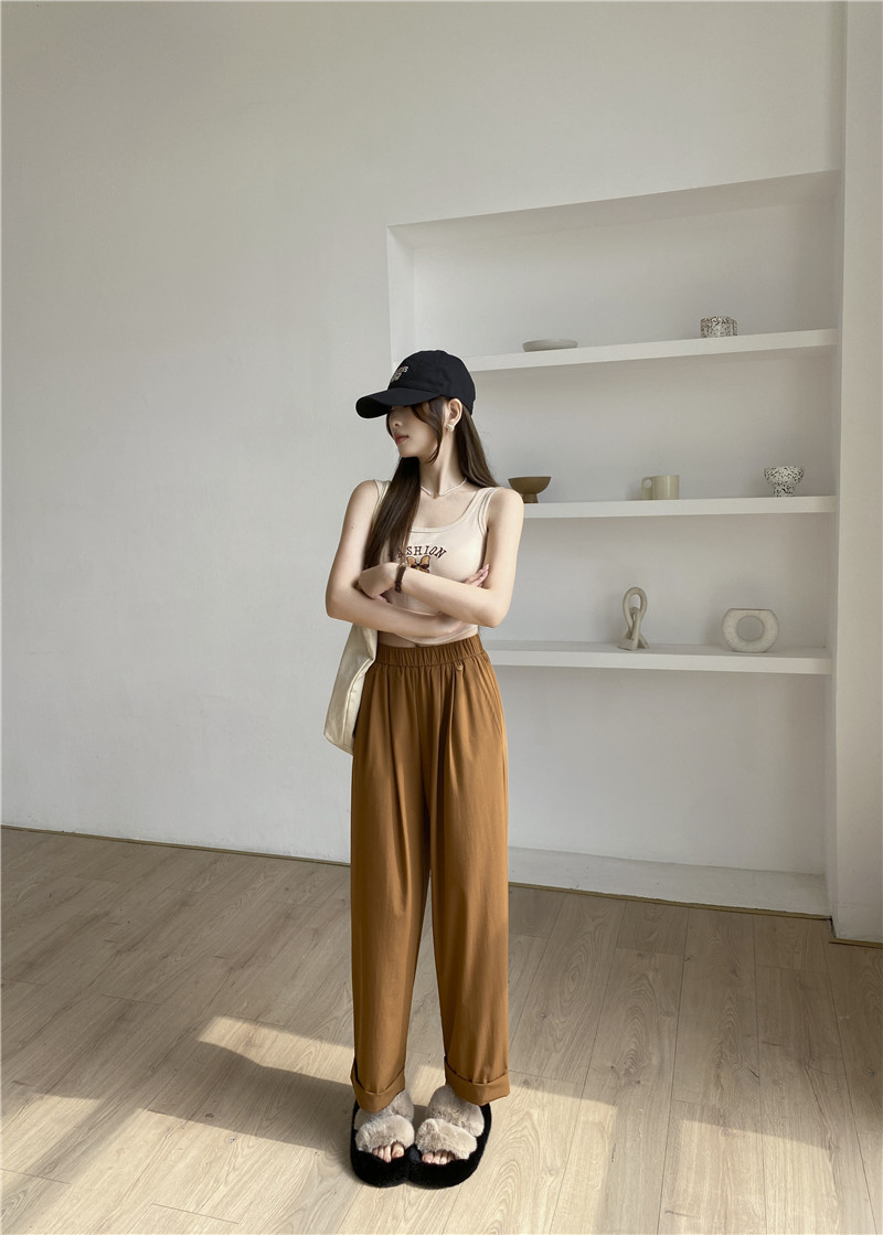 日系休闲裤子女夏薄款高腰显瘦遮肉阔腿直筒哈伦裤女速干裤九分裤详情32