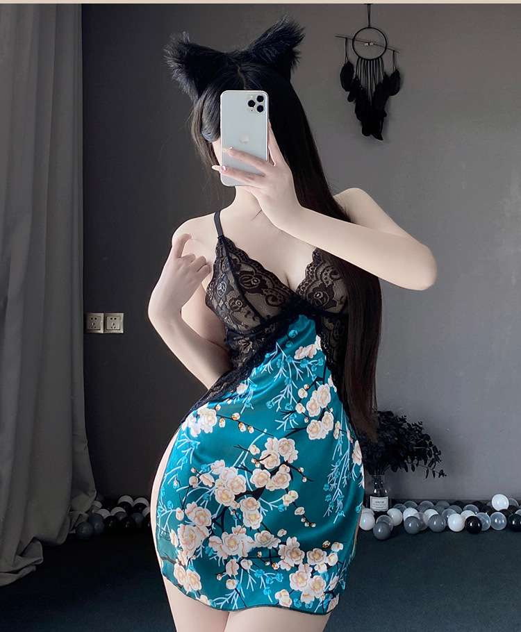 新款美背深V诱惑性感吊带睡裙春夏蕾丝拼接情趣内衣女士居家睡衣详情13