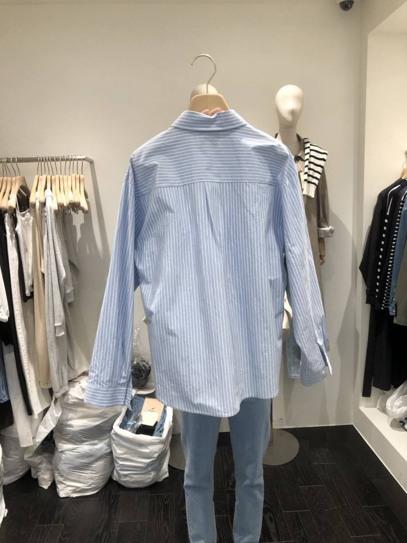韩国东大门2024新款气质翻领条纹上衣宽松显瘦长袖衬衫女详情7